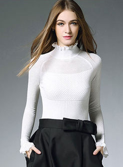 Pure Color Turtle Neck Hollow Out Knitted Sweater