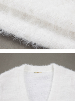 White Elegant V-neck Slim Coat
