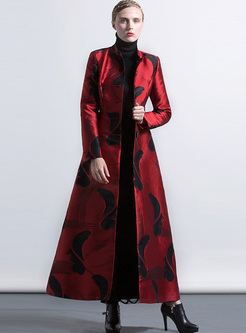 Chic Color-blocked Stand Collar Wasit Trench Coat