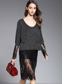 Sexy Lace Mesh Patch Long Sweater