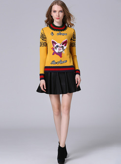 Cute Cat Embroidery Pullover Sweater