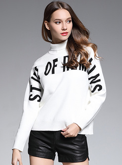 Brief Letter Pattern Monochrome Loose Sweater