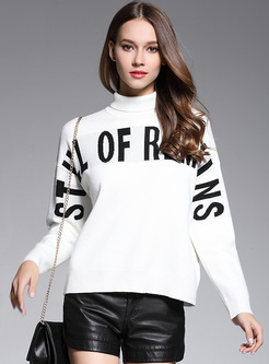 Brief Letter Pattern Monochrome Loose Sweater