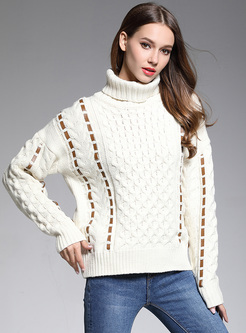 Loose Color-blocked High Neck Sweater