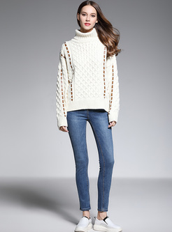 Loose Color-blocked High Neck Sweater
