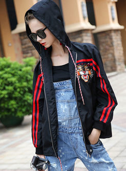 Street Embroidered Hooded Long Sleeve Coat