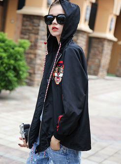 Street Embroidered Hooded Long Sleeve Coat