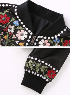 Black Flower Embroidered Long Sleeve Coat