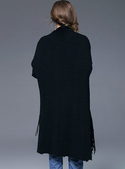 Black Tassel Loose Long Sleeve Knitted Sweater