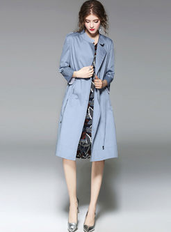 Brief Stand Collar Cotton Trench Coat