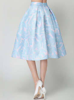 Brief High Waist Print A-line Skirt