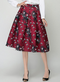 Vintage Red Print High Waist Skirt