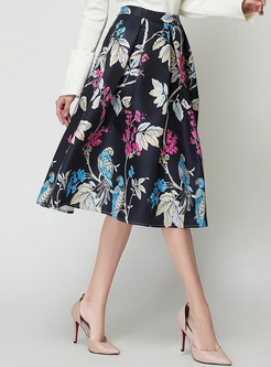 Chic Floral Print Big Hem Ball Gown Skirt
