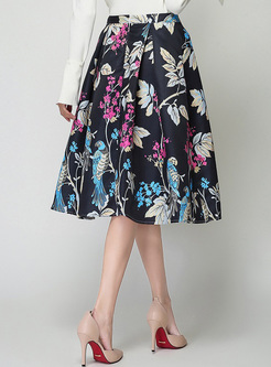Chic Floral Print Big Hem Ball Gown Skirt