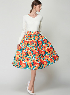 Street Floral Print Ball Gwon Skirt