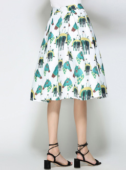Elegant High Waist Print Ball Gown Skirt