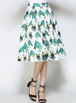 Elegant High Waist Print Ball Gown Skirt