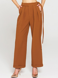 Brown High Waist Casual Straight Pants