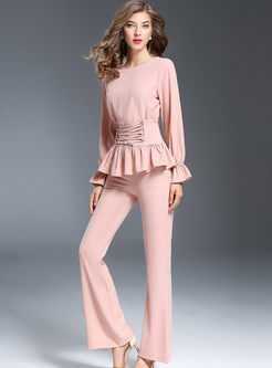 Brief Pure Color Long Sleeve Two-piece Outfits