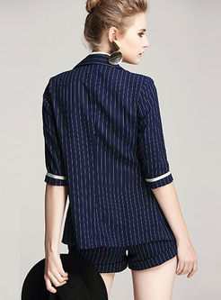 Work Blue Striped Half Sleeve Blazer & Extra Shorts
