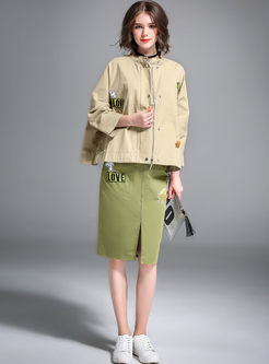 Brief Loose Embroidered Long Sleeve Coat