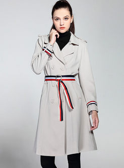Street Double-breasted Turn Down Collar Belt Trench Coat