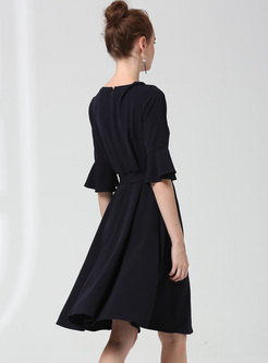 Elegant Buttoned Flare Sleeve A-line Dress