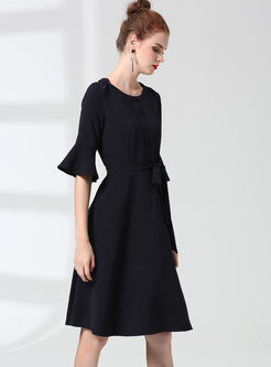 Elegant Buttoned Flare Sleeve A-line Dress