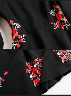 Elegant Falbala Collar Embroidery A-line Dress