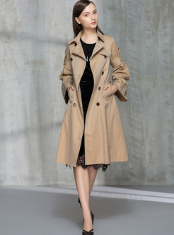Chic Puff Sleeve Double-breasted Trench Coat