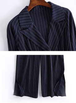 Work Notched Collar Vertical Striped Jumpsuits
