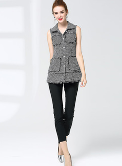 Casual Pocketed Edging Grid Vest