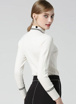 Brief Hit Color Slim Long Sleeve Knitted Sweater