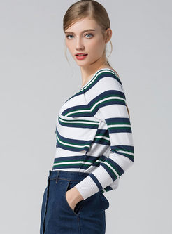 Stylish Hit Color Striped V-neck Knitted Sweater