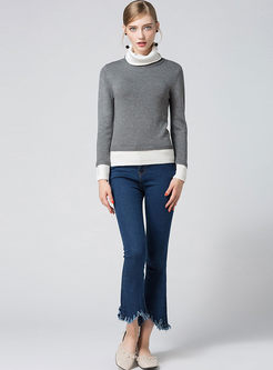 Hit Color Turtle Neck Long Sleeve Sweater