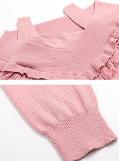 Pink Sweet Tassel Off Shoulder Knitted Sweater