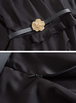 Vintage Lotus Leaf Sleeve Belt Bodycon Dress