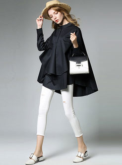 Brief Loose Stand Collar Long Sleeve Blouse