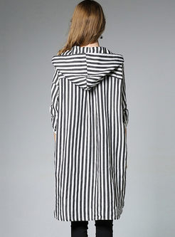 Brief Striped Hooded Loose Blouse