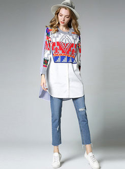 Striped Splicing Hit Color Long Sleeve Blouse