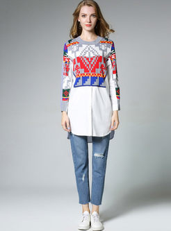 Striped Splicing Hit Color Long Sleeve Blouse