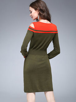 Hit Color Splicing Off Shoulder Knitted Dress