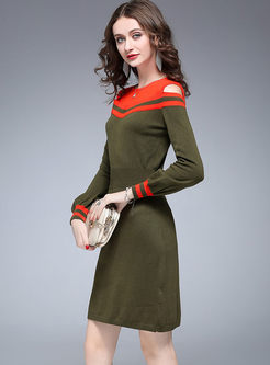Hit Color Splicing Off Shoulder Knitted Dress