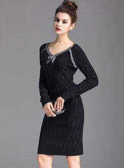 Brief Long Sleeve Bodycon Knitted Dress