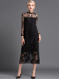 Black Sexy Lace Perspective Straight Dress