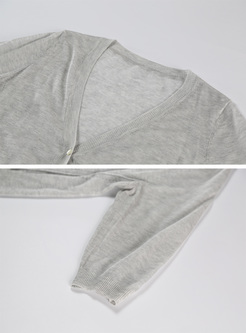 Grey Three-quarters Sleeve Knitted Coat