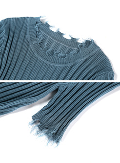 Blue Half Sleeve Falbala Sweater