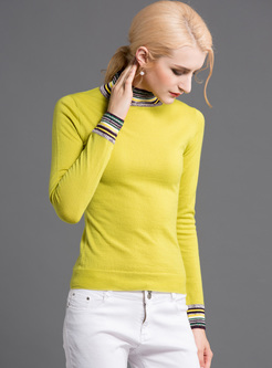 Yellow Slim Striped High Neck Sweater
