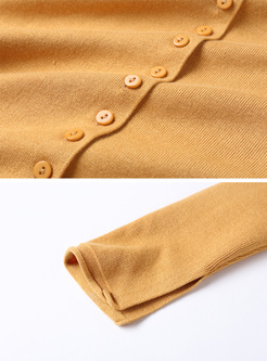 Yellow Hollow Single-breasted Slim Sweater