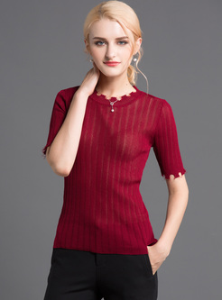 Red Half Sleeve Falbala Sweater
